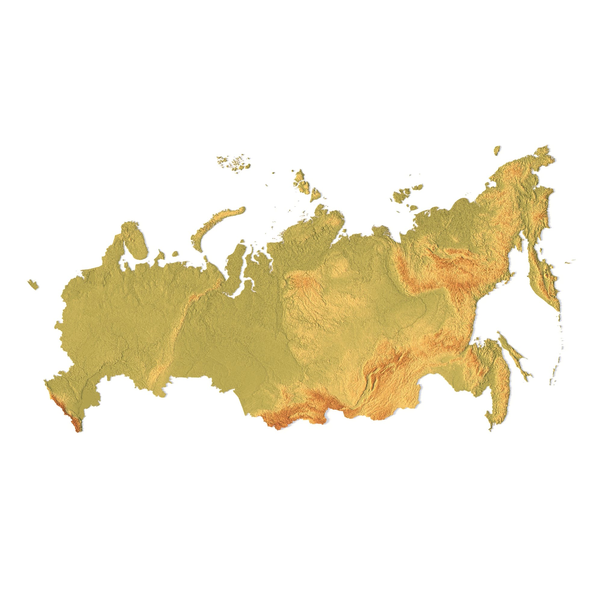 Russia 3D Topographic Map – STL Front View High-detail 3D terrain model of Russia (STL format)