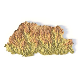 3D terrain model of Bhutan in STL format, front view