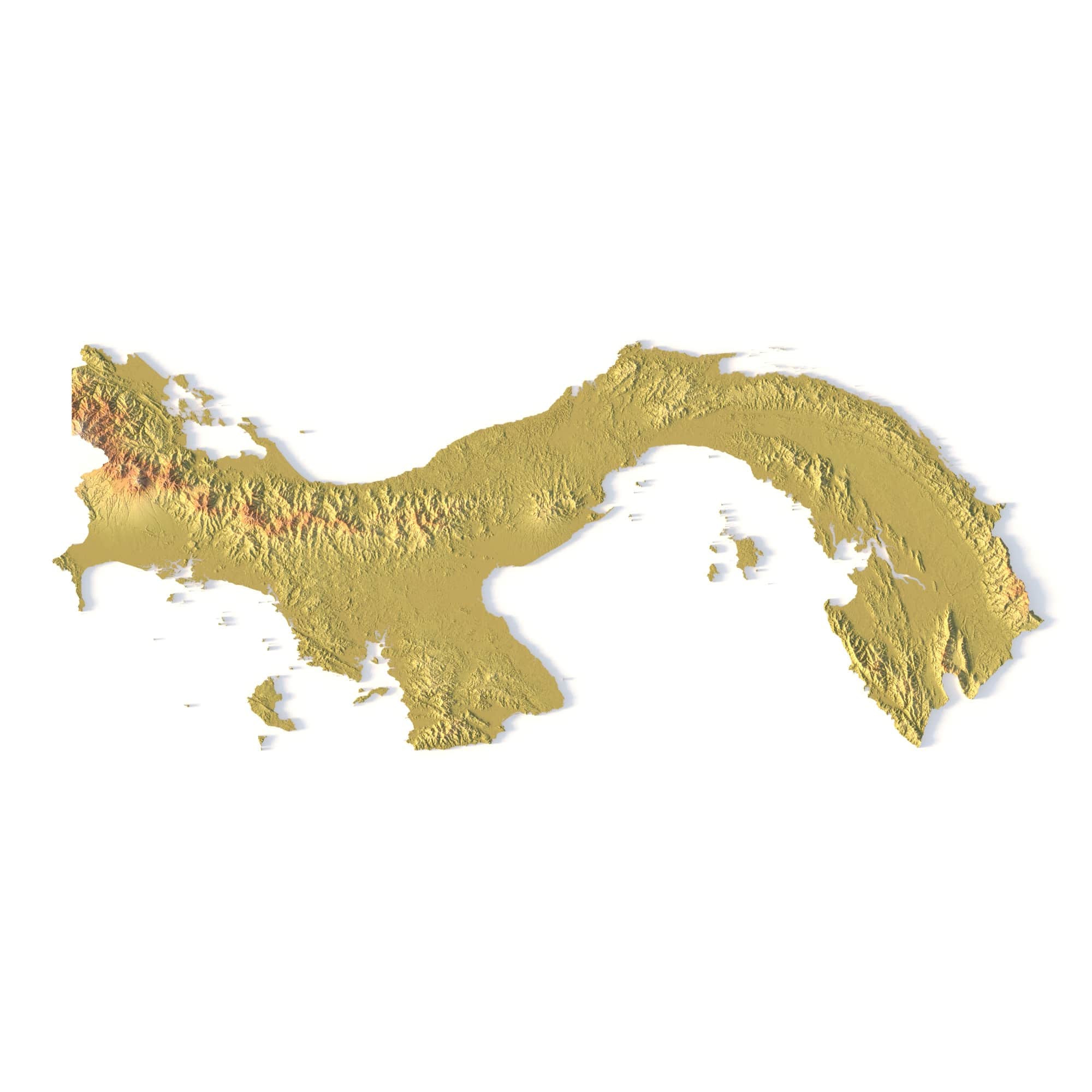Panama Topographic STL Map – Front View 3D terrain model of Panama in STL format, front view
