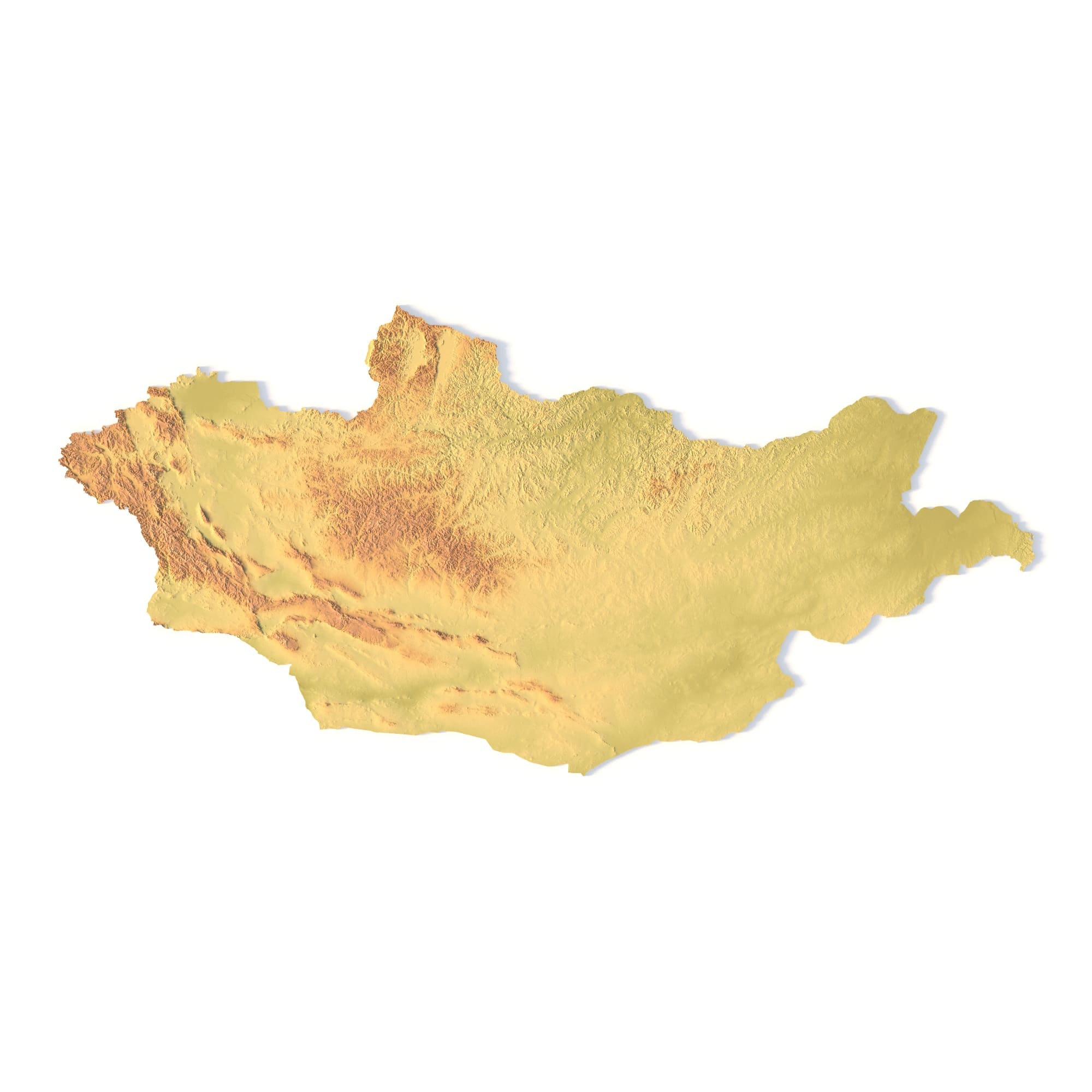 Mongolia Topographic STL Map – Front View 3D terrain model of Mongolia in STL format, front view