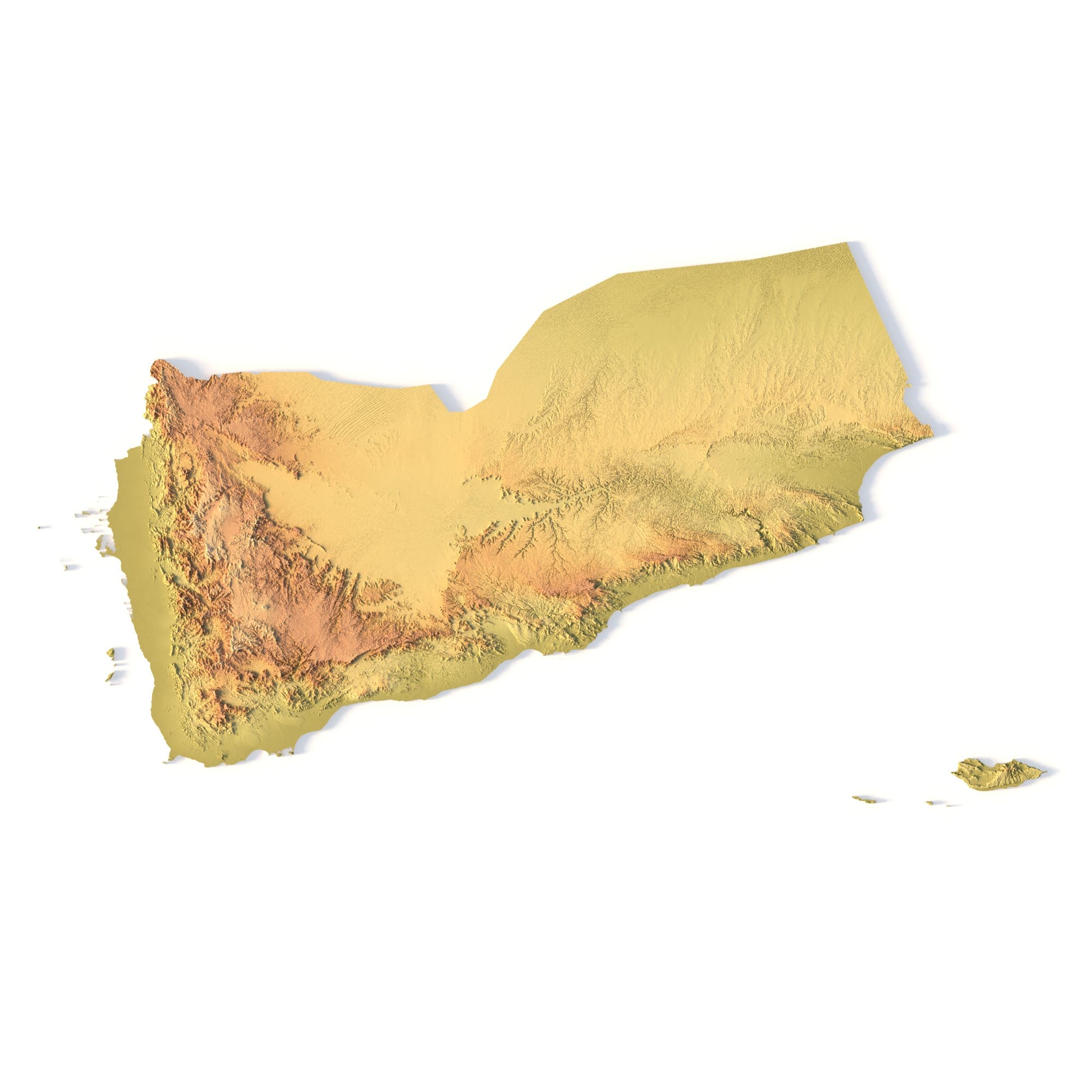 Yemen Topographic STL Map – Front View 3D terrain model of Yemen in STL format, front view