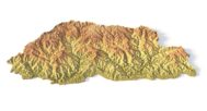 Isometric view of Bhutan’s 3D terrain STL map