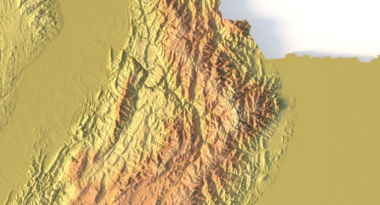 Close-up of Andes terrain in Colombia STL model