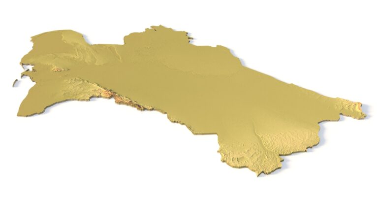 Isometric view of Turkmenistan’s 3D terrain STL map
