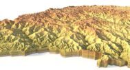 Close-up of Bhutan’s Himalayan terrain in STL model