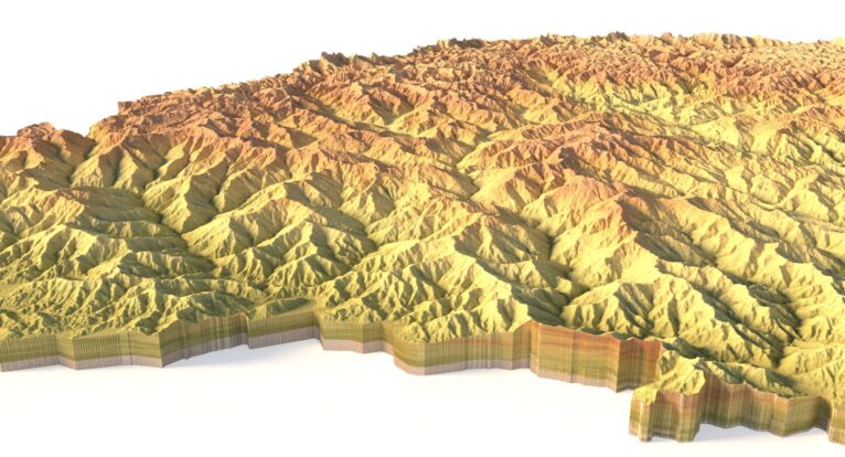 Close-up of Bhutan’s Himalayan terrain in STL model