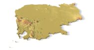 Isometric view of Cambodia’s 3D terrain STL map
