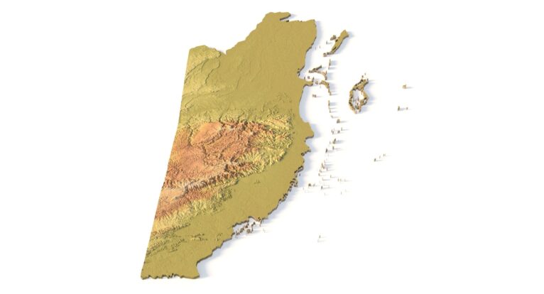 Isometric view of Belize’s 3D terrain STL map