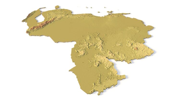 Isometric view of Venezuela’s 3D terrain STL map