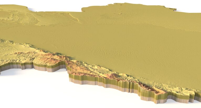 Side view of Turkmenistan’s detailed STL terrain model