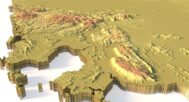 Side view of Cambodia’s detailed STL terrain model