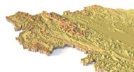 Side view of Vietnam’s detailed STL terrain model