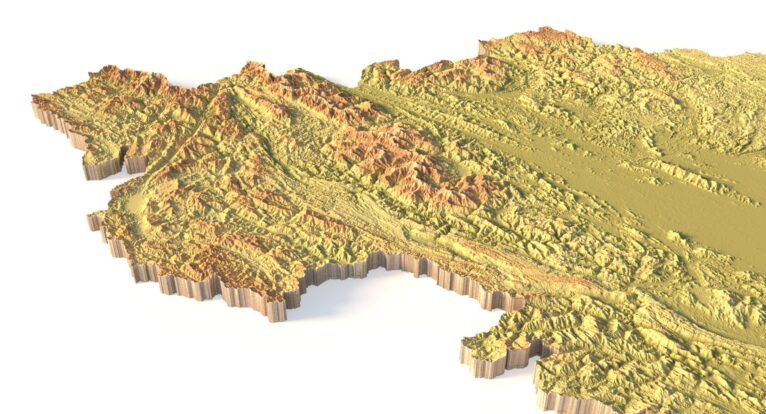 Side view of Vietnam’s detailed STL terrain model