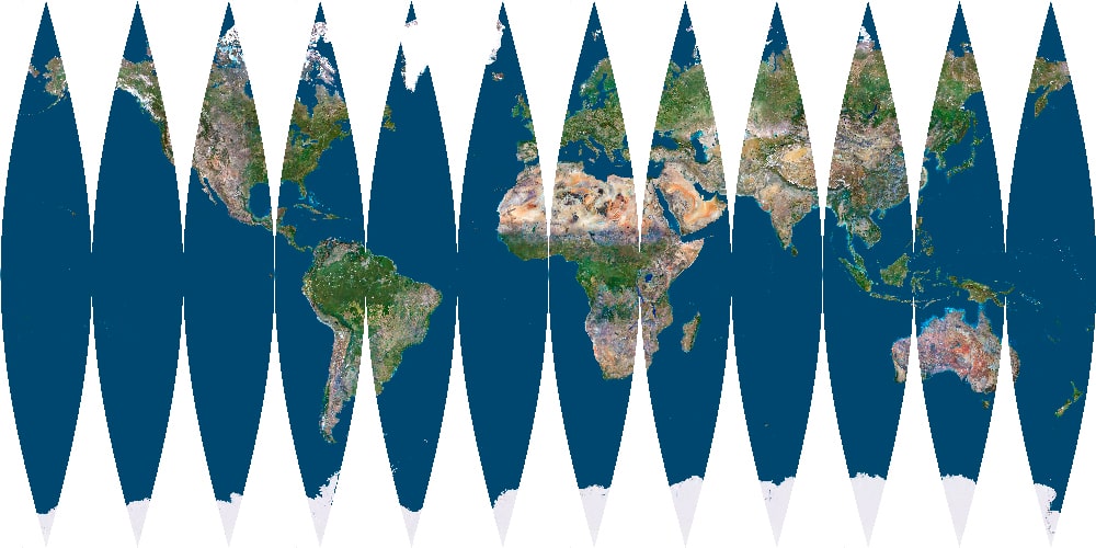 Visual guide to creating a 3D globe from map segments or projections