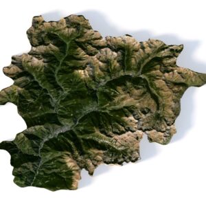 3D model Andorra — isometric render showing terrain and pseudo-color texture