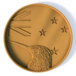 Kiwi bird relief detail on New Zealand 3D medallion